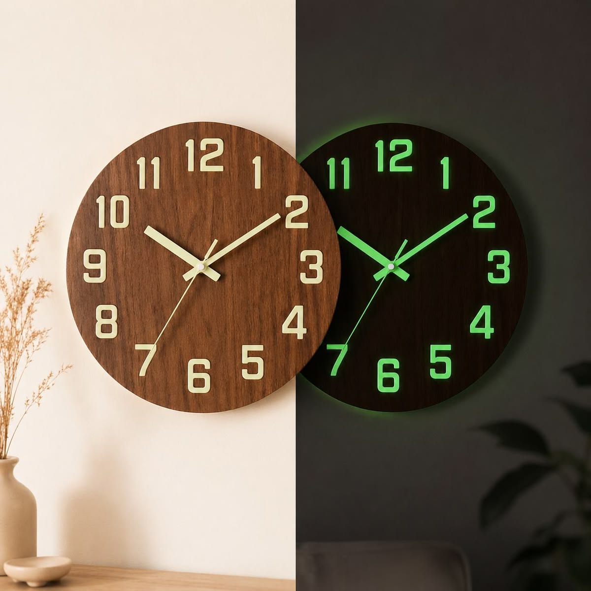 12 Inch Luminous Wooden Silent Night Light Clock