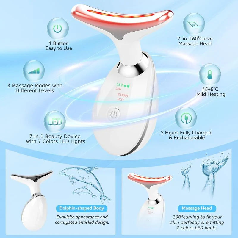 7-In-1 Neck Face Massager, 7 Color Led Face Neck Massage for Skin Care at Home, Portable Facial Massager,Face Sculpting Tool,Multifunctional Vibration
