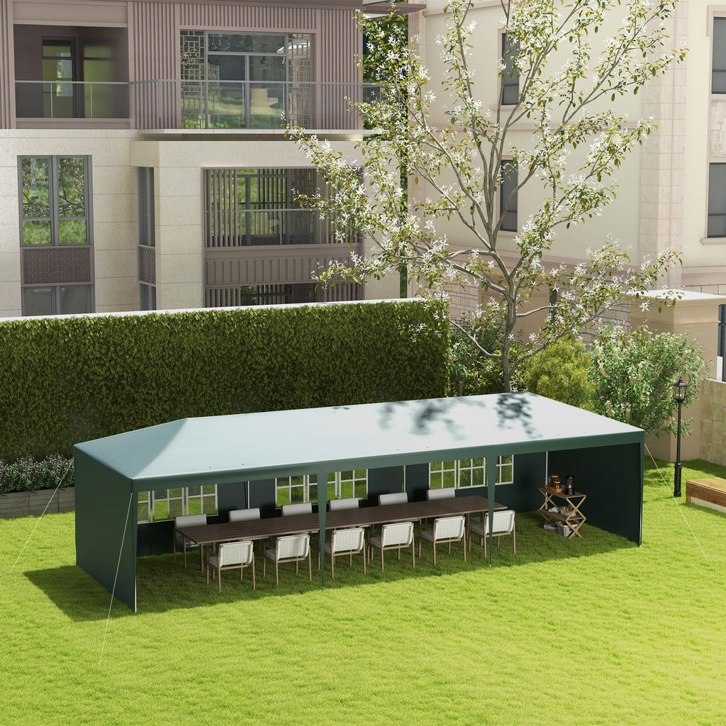 9 x 3 Metre Garden Gazebo with Removable Walls - Green Steel Frame-1