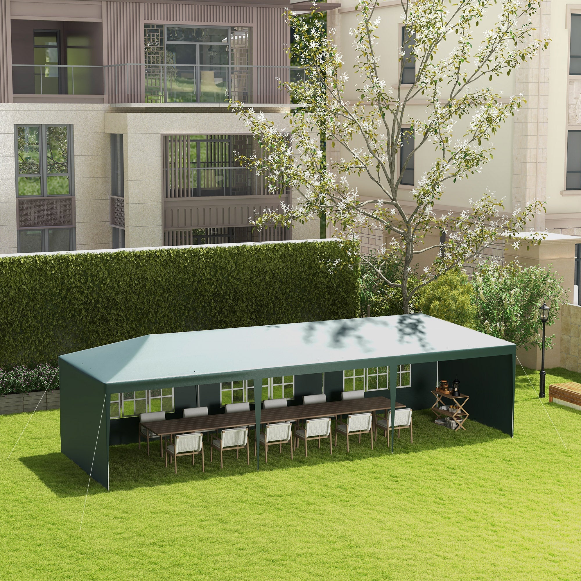 9 x 3 Metre Garden Gazebo with Removable Walls - Green Steel Frame-1