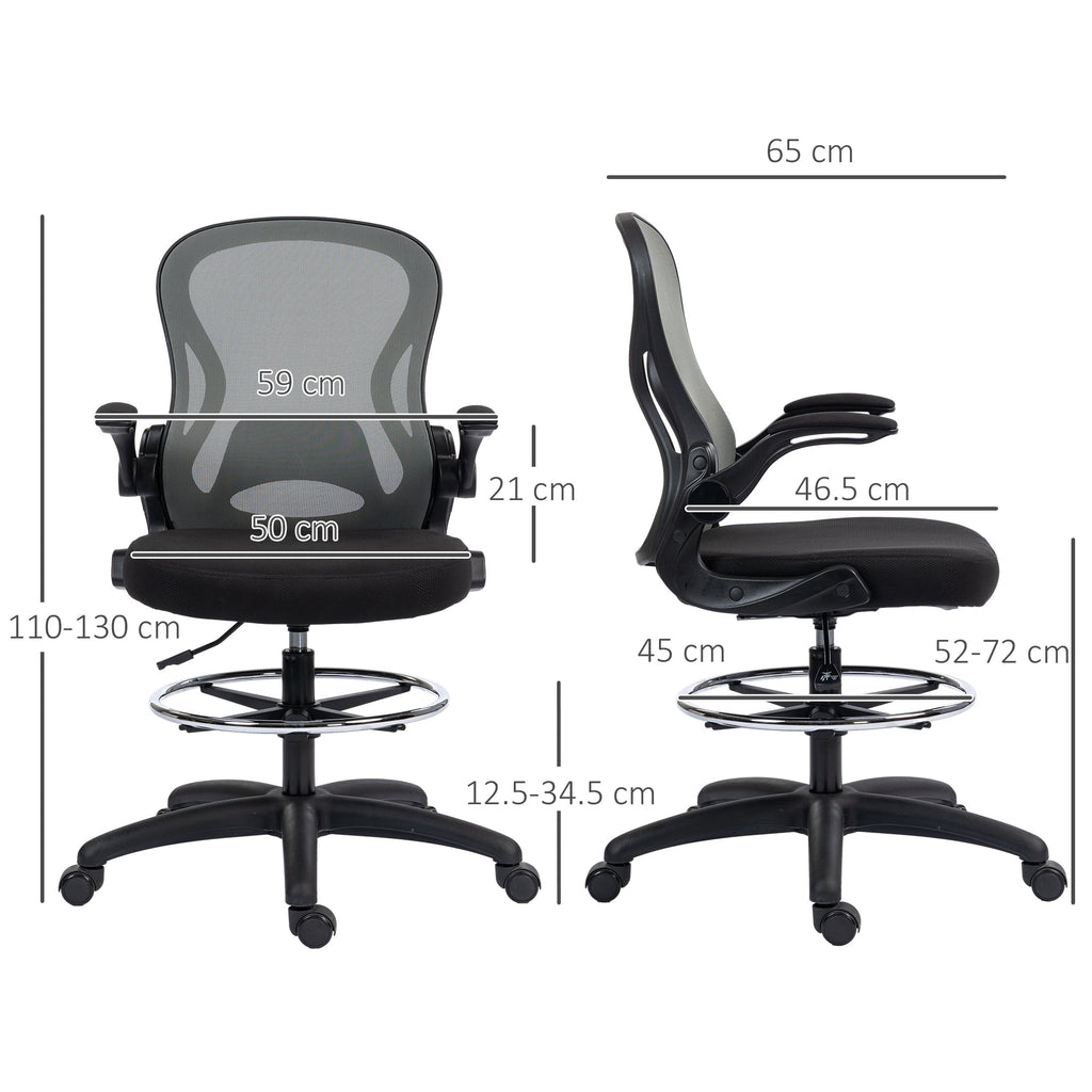 Adjustable Mesh Standing Desk Chair with Flip-up Armrests Lumbar Support Armrests Adjustable Footrest Ring, Dark Grey-2