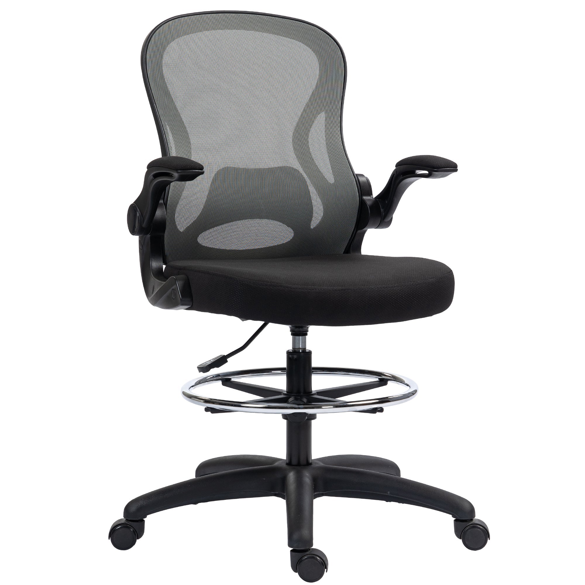 Adjustable Mesh Standing Desk Chair with Flip-up Armrests Lumbar Support Armrests Adjustable Footrest Ring, Dark Grey-0