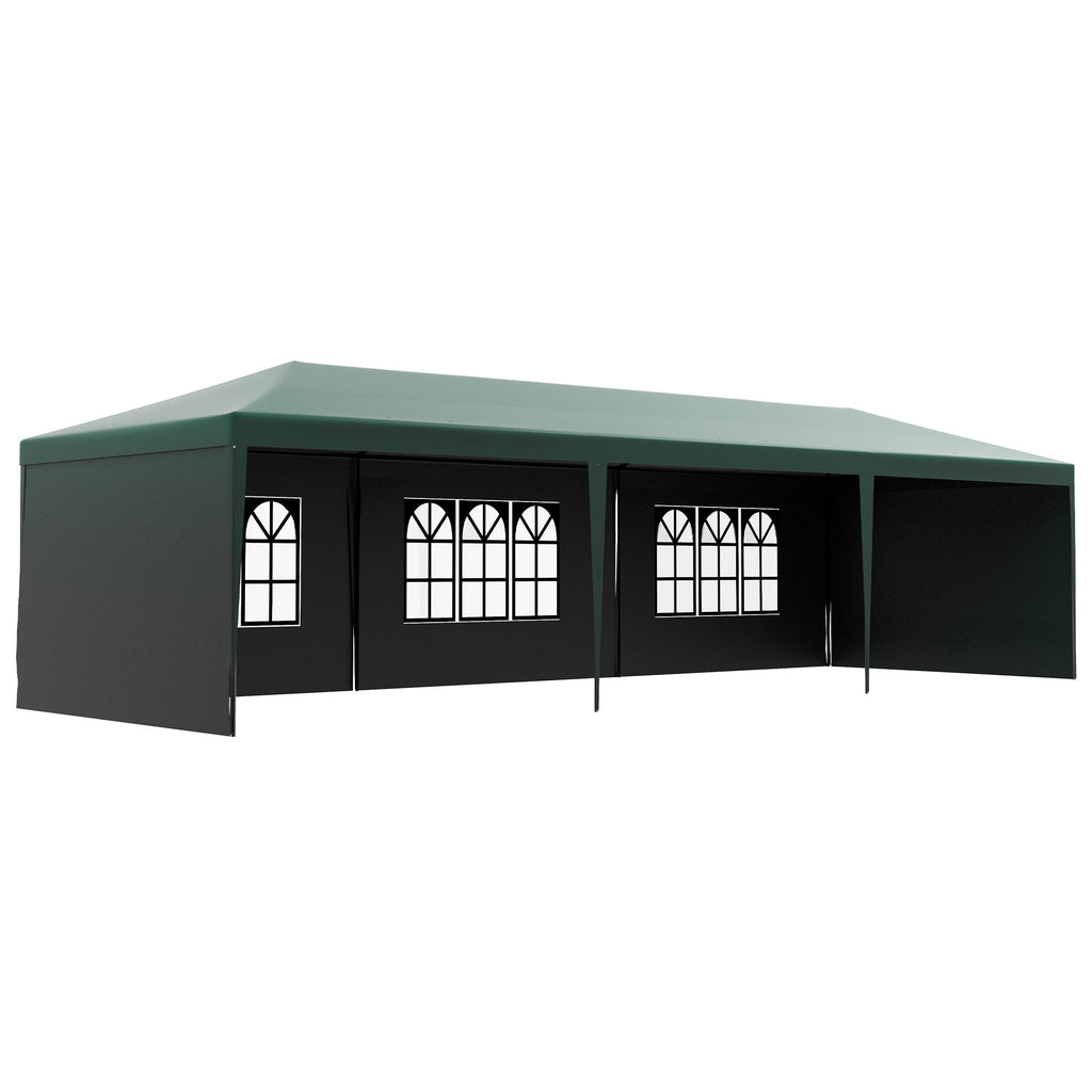 9 x 3 Metre Garden Gazebo with Removable Walls - Green Steel Frame-0
