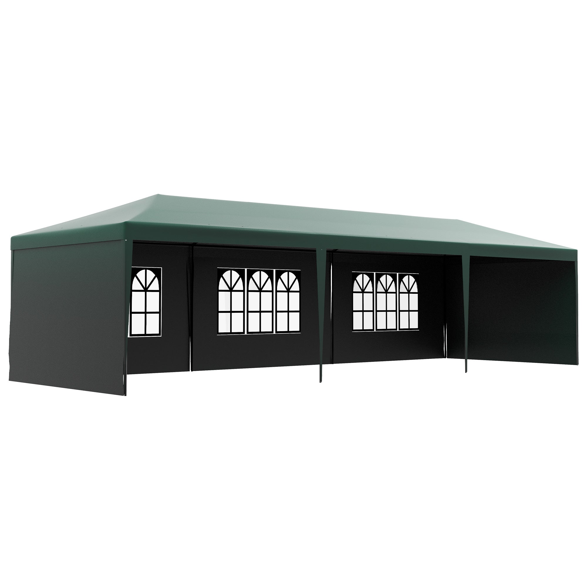 9 x 3 Metre Garden Gazebo with Removable Walls - Green Steel Frame-0