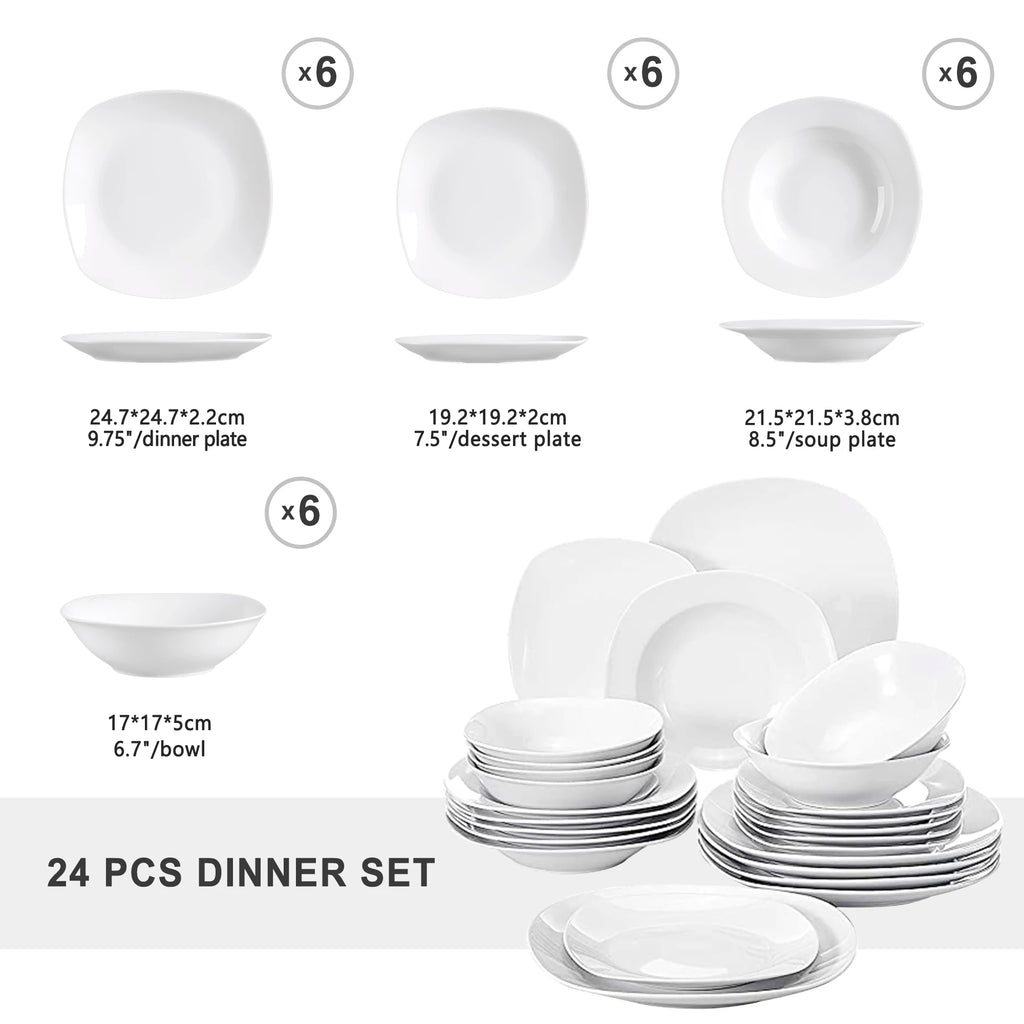 MALACASA 24/48-Piece Ceramic Porcelain Dinnerware Set