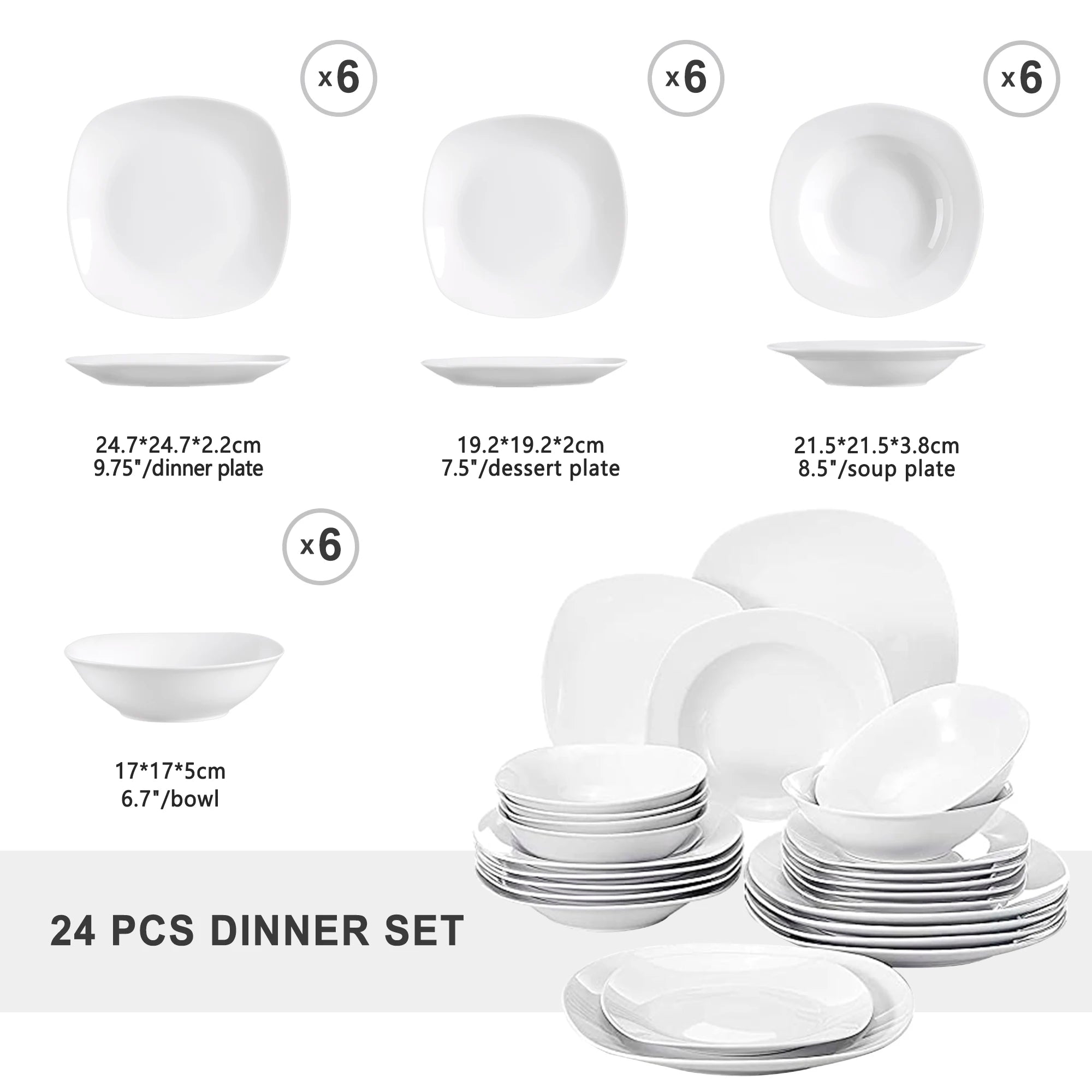 MALACASA 24/48-Piece Ceramic Porcelain Dinnerware Set
