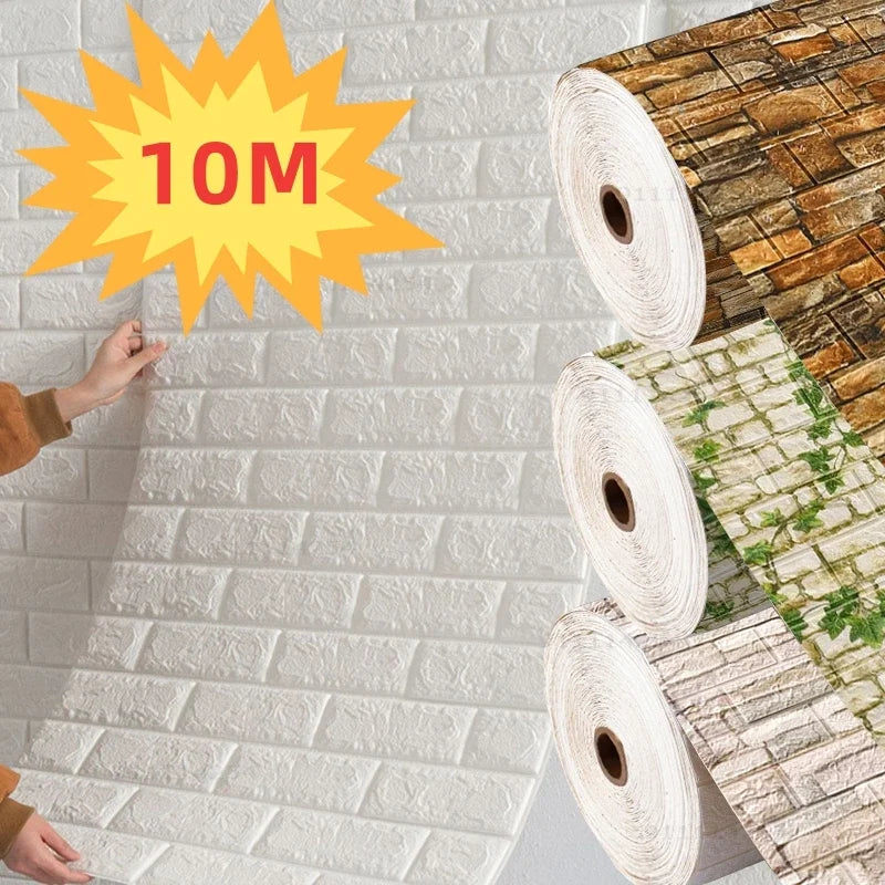 3D Foam Brick Self-Adhesive Wallpaper Roll