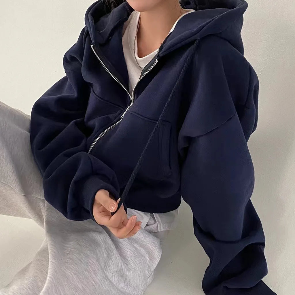Women’s Y2K Zip-Up Cropped Hoodie Jacket
