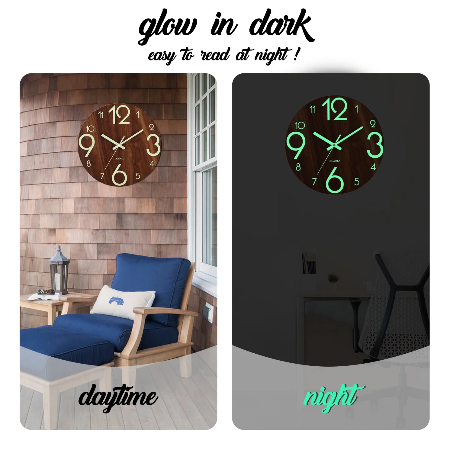 12 Inch Luminous Wooden Silent Night Light Clock