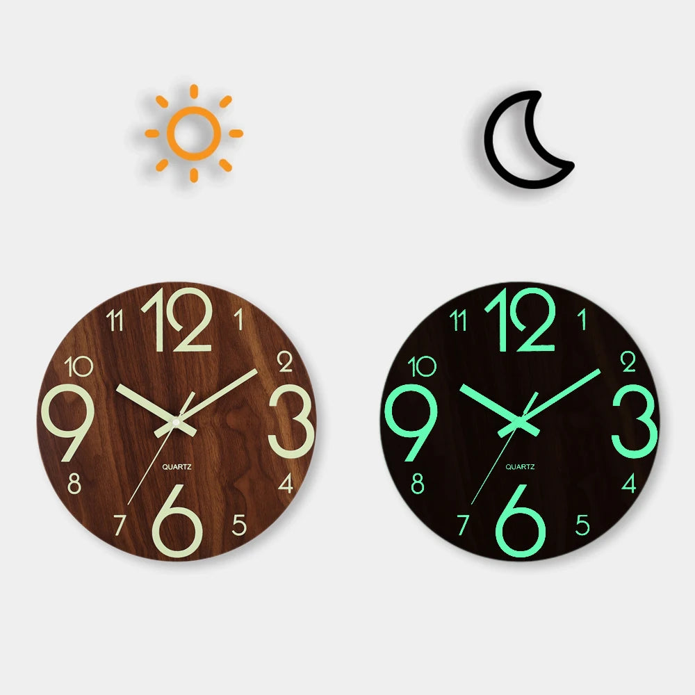 12 Inch Luminous Wooden Silent Night Light Clock