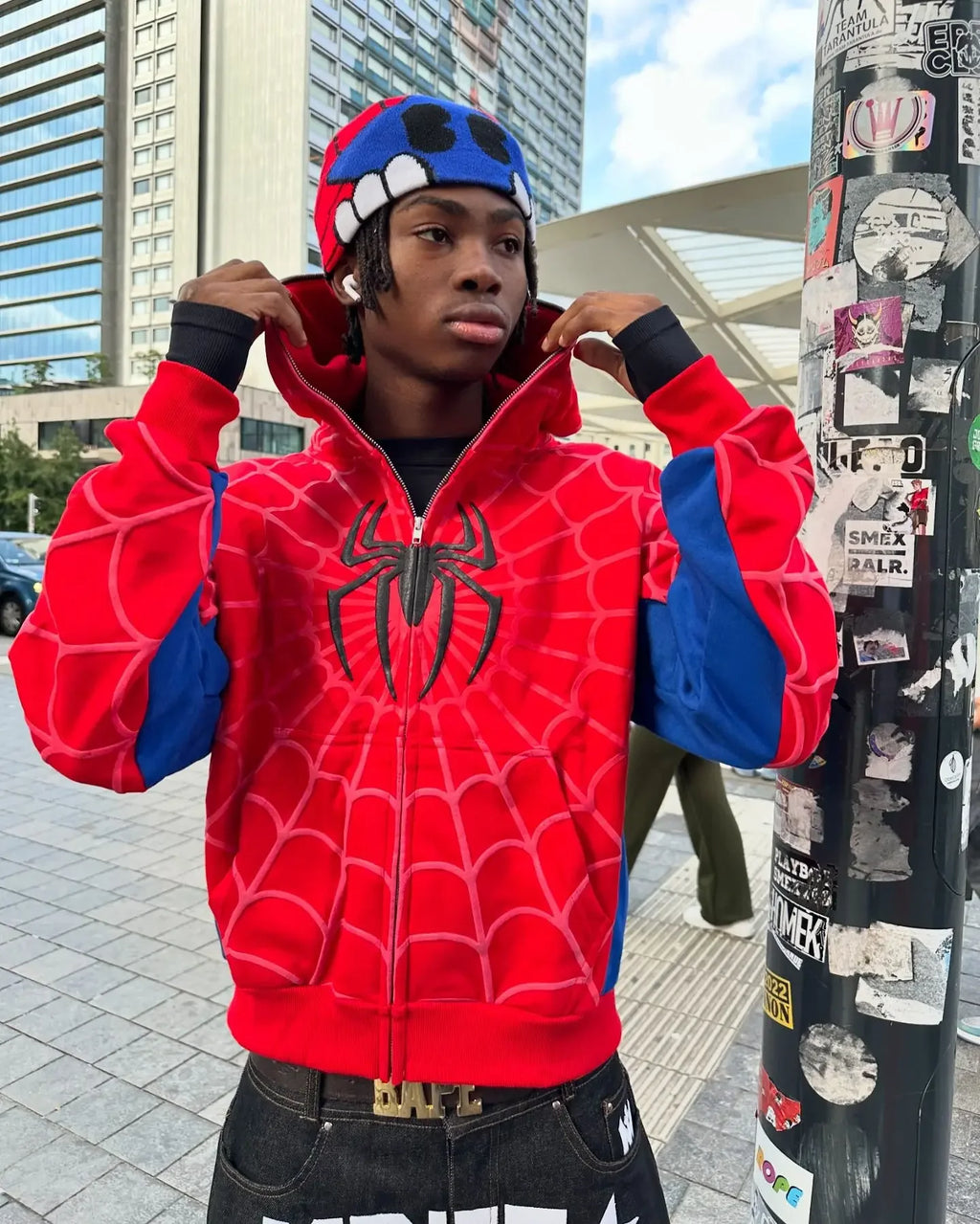 Y2K Gothic Spider Print Zip-Up Hoodie