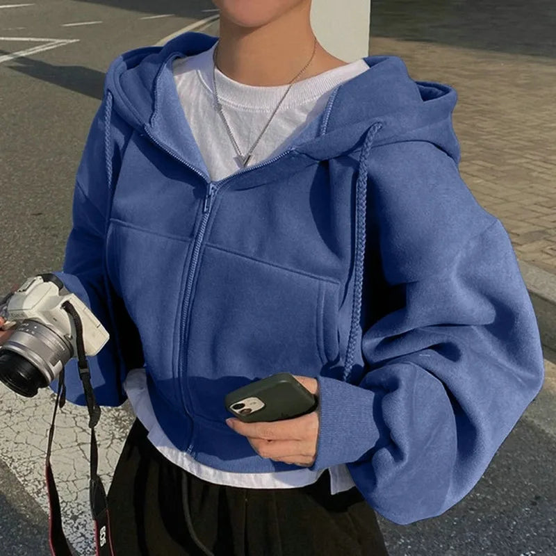 Women’s Y2K Zip-Up Cropped Hoodie Jacket