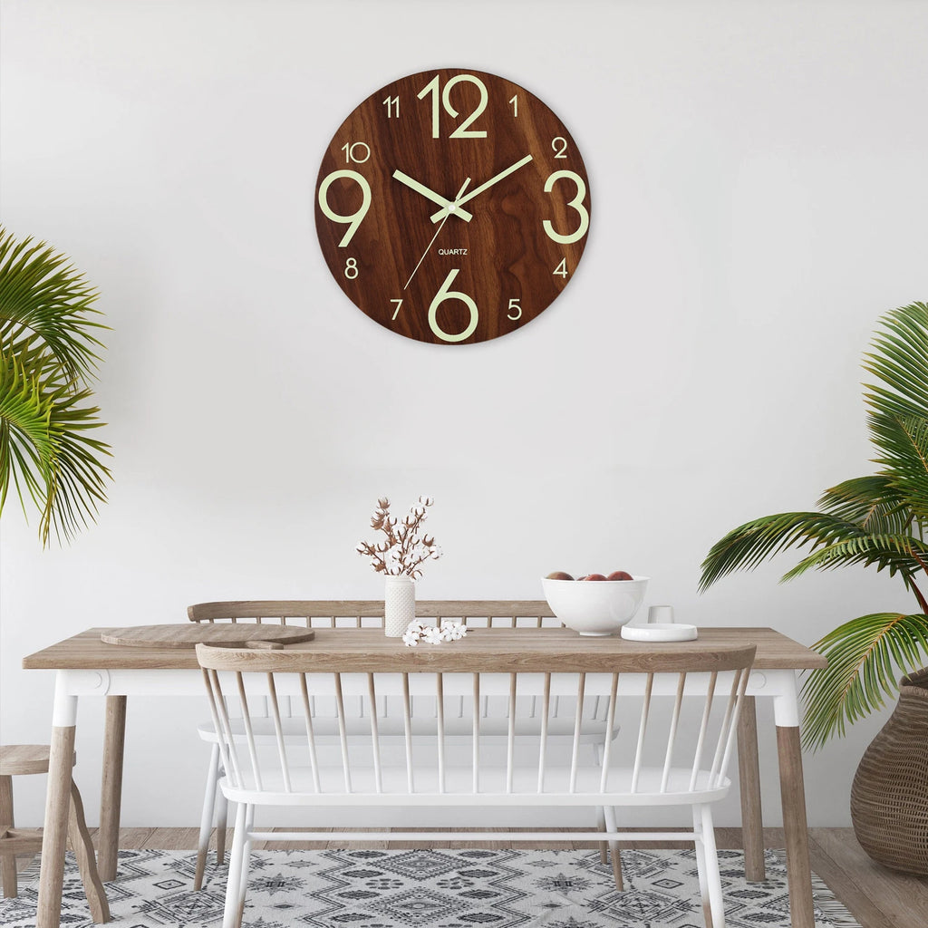12 Inch Luminous Wooden Silent Night Light Clock