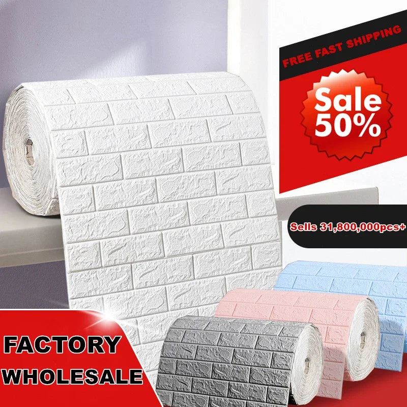 3D Foam Brick Self-Adhesive Wallpaper Roll