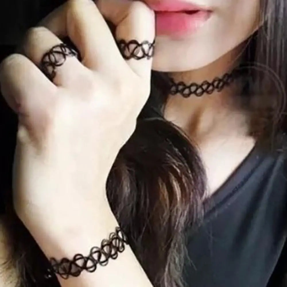 Vintage Stretch Tattoo Choker Necklace Set