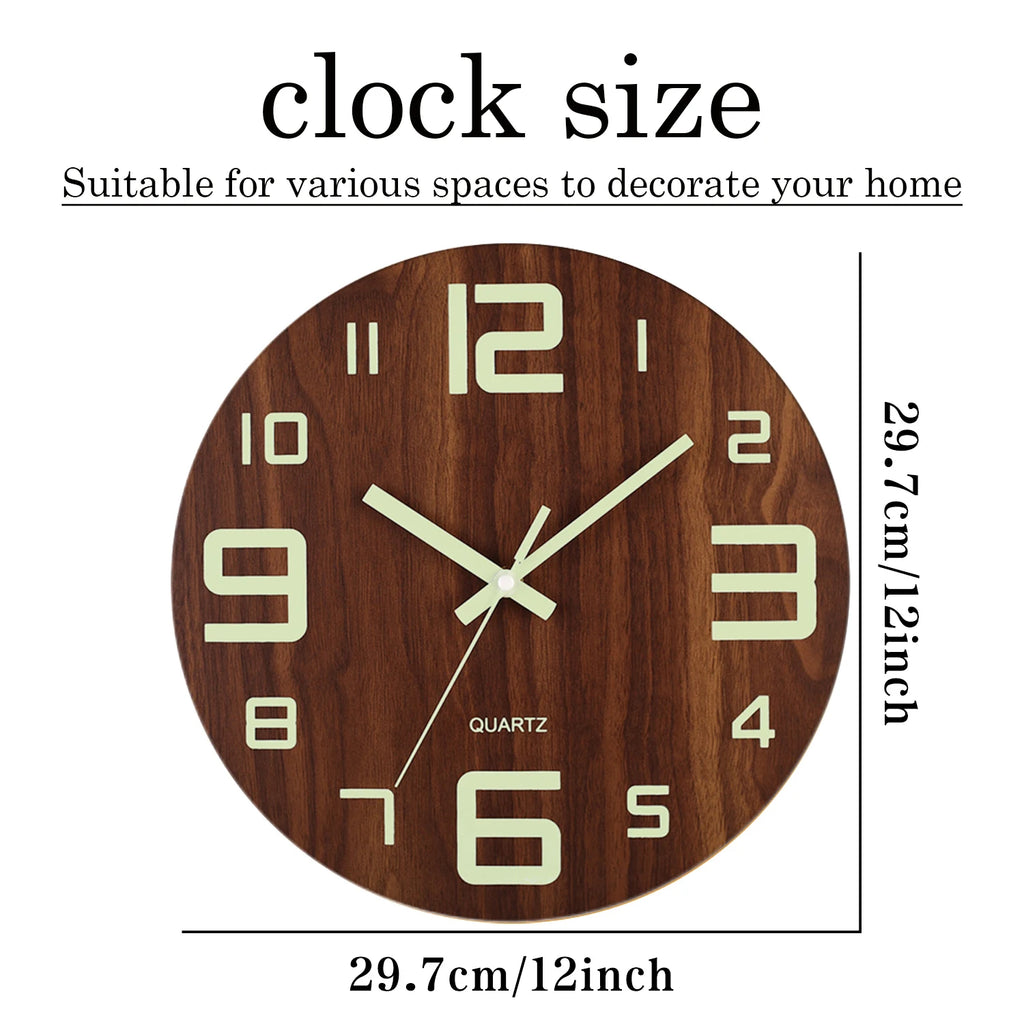 12 Inch Luminous Wooden Silent Night Light Clock