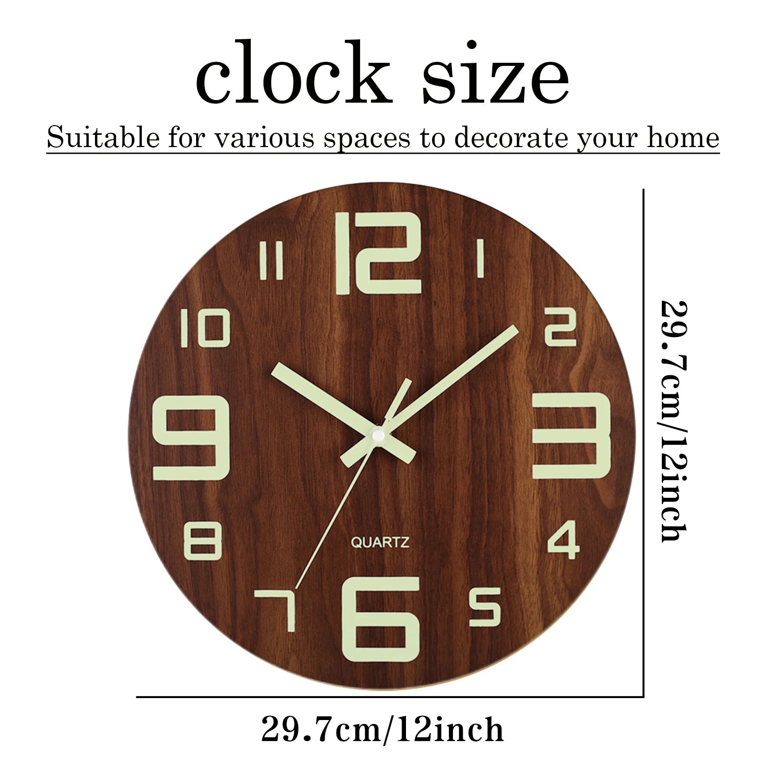 12 Inch Luminous Wooden Silent Night Light Clock