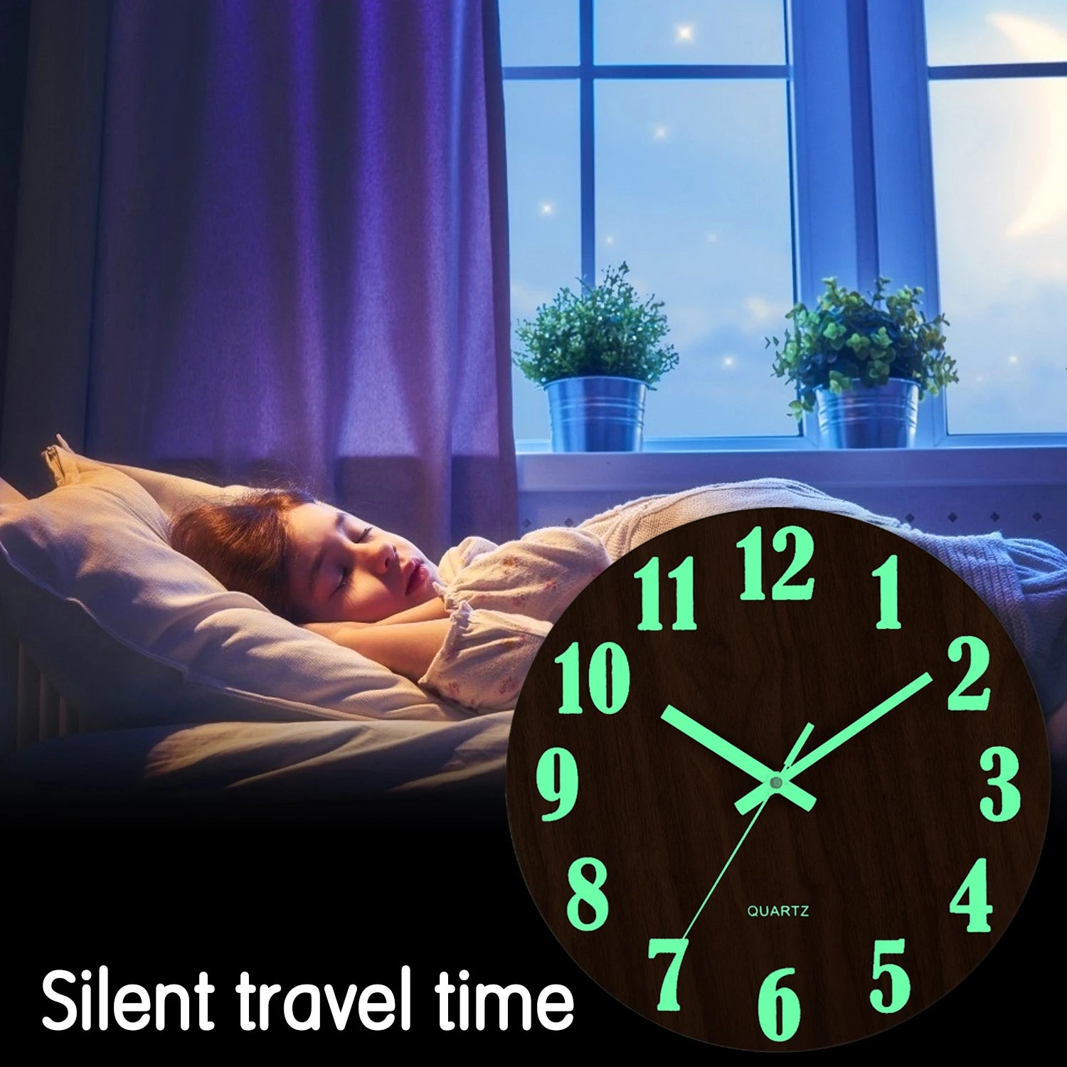 12 Inch Luminous Wooden Silent Night Light Clock