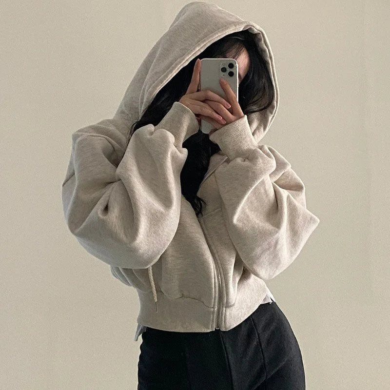 Women’s Y2K Zip-Up Cropped Hoodie Jacket