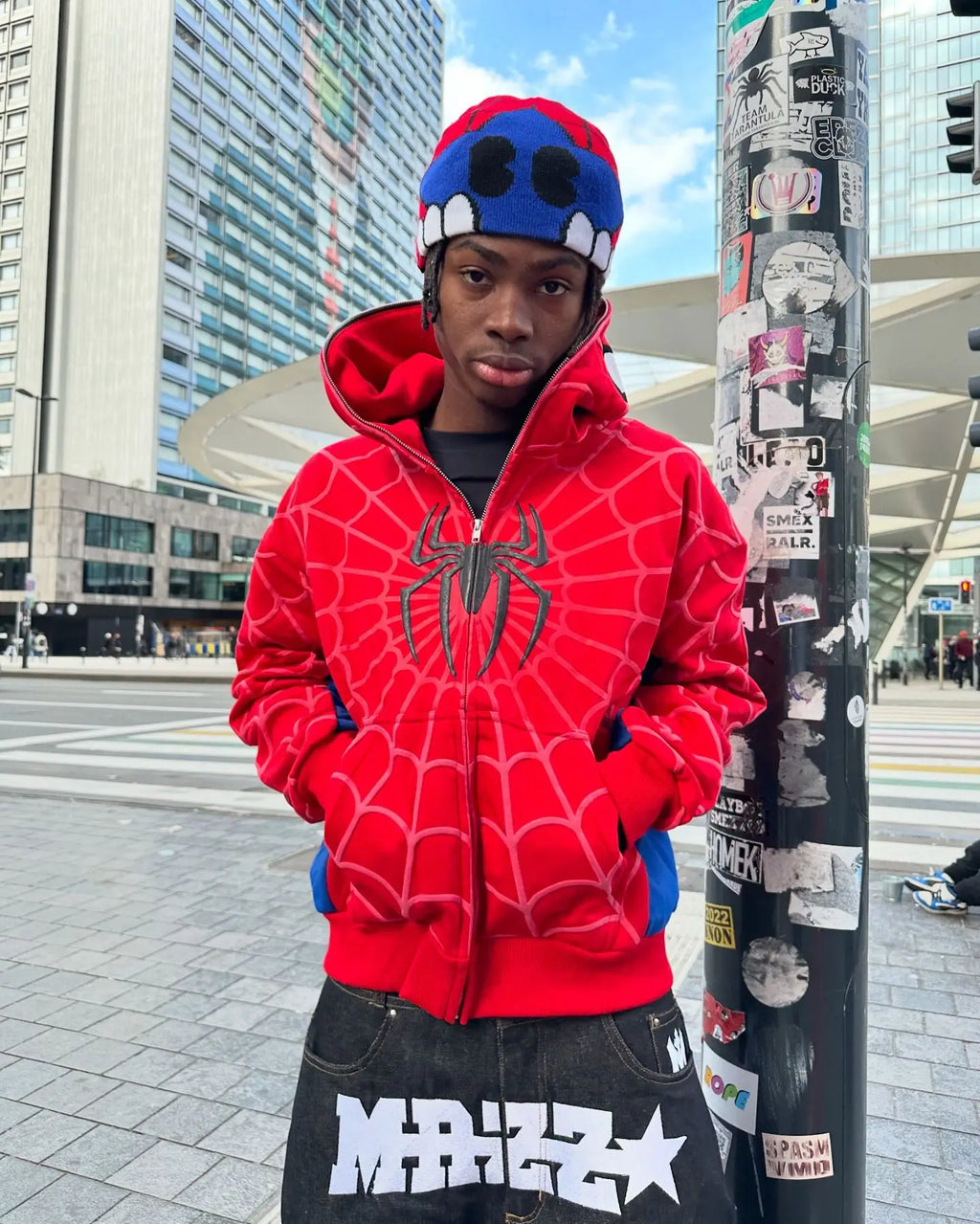 Y2K Gothic Spider Print Zip-Up Hoodie