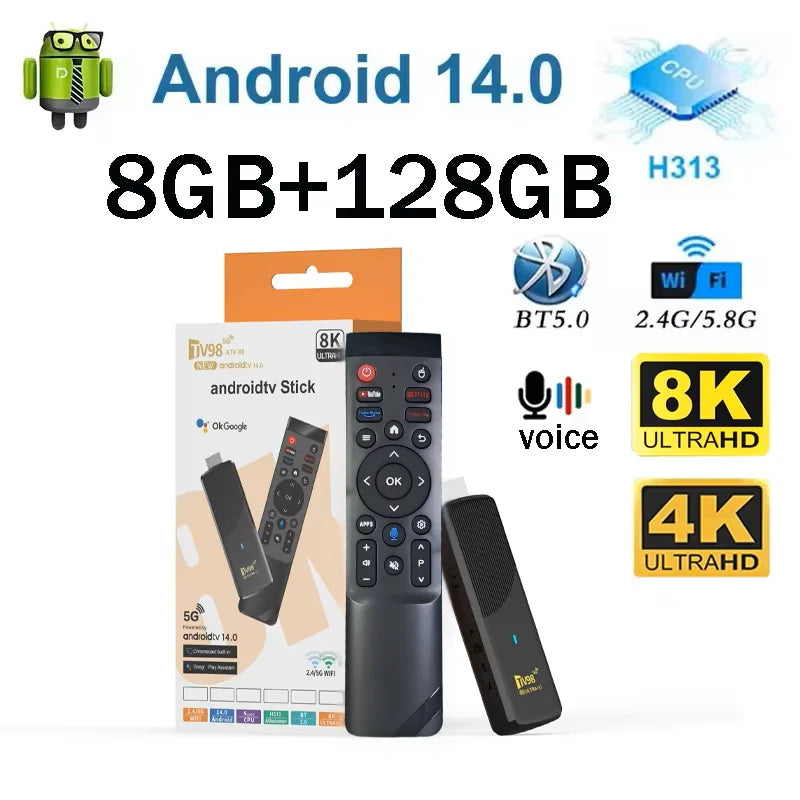 Android 14 ATV X9 8K Smart TV Stick Allwinner H313