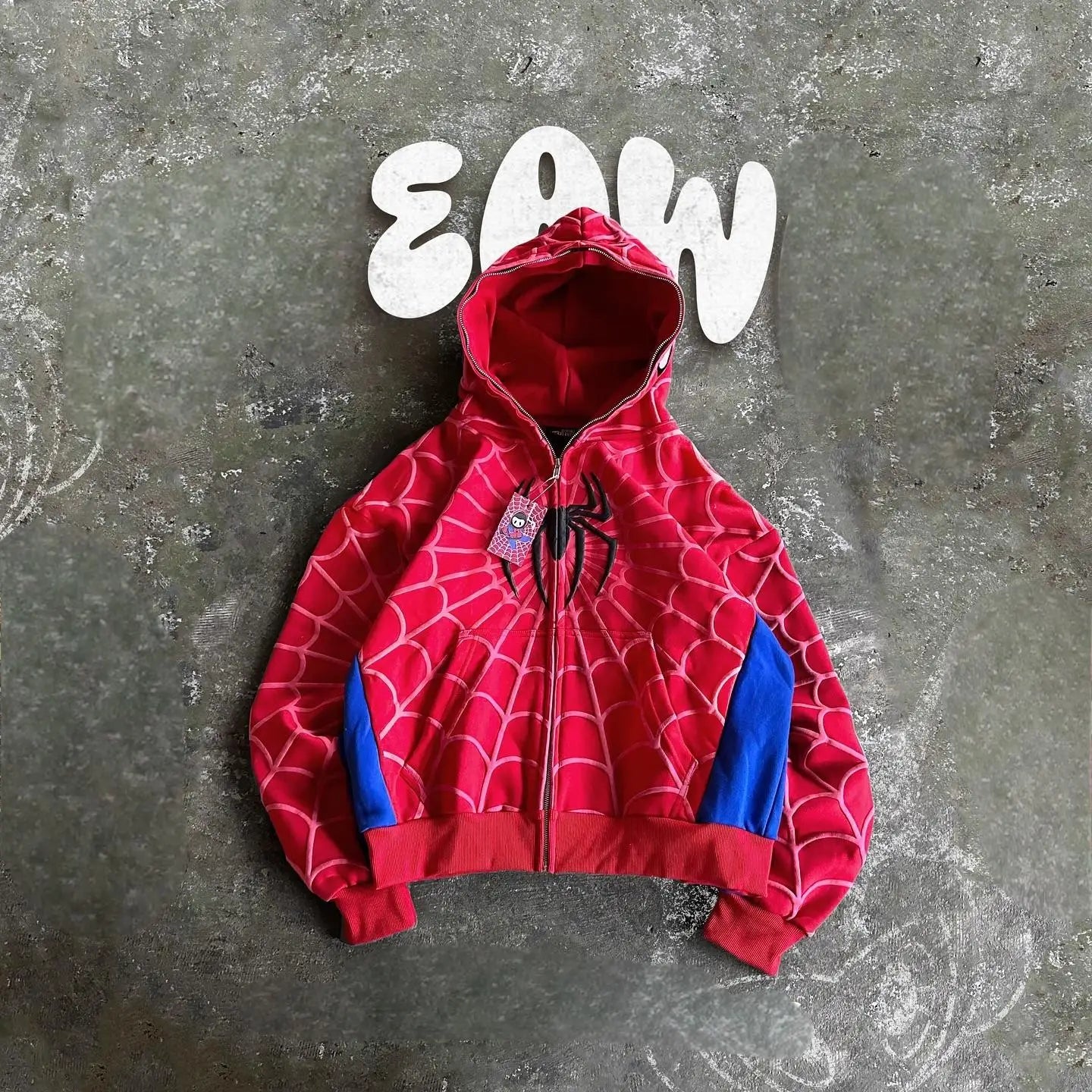 Y2K Gothic Spider Print Zip-Up Hoodie