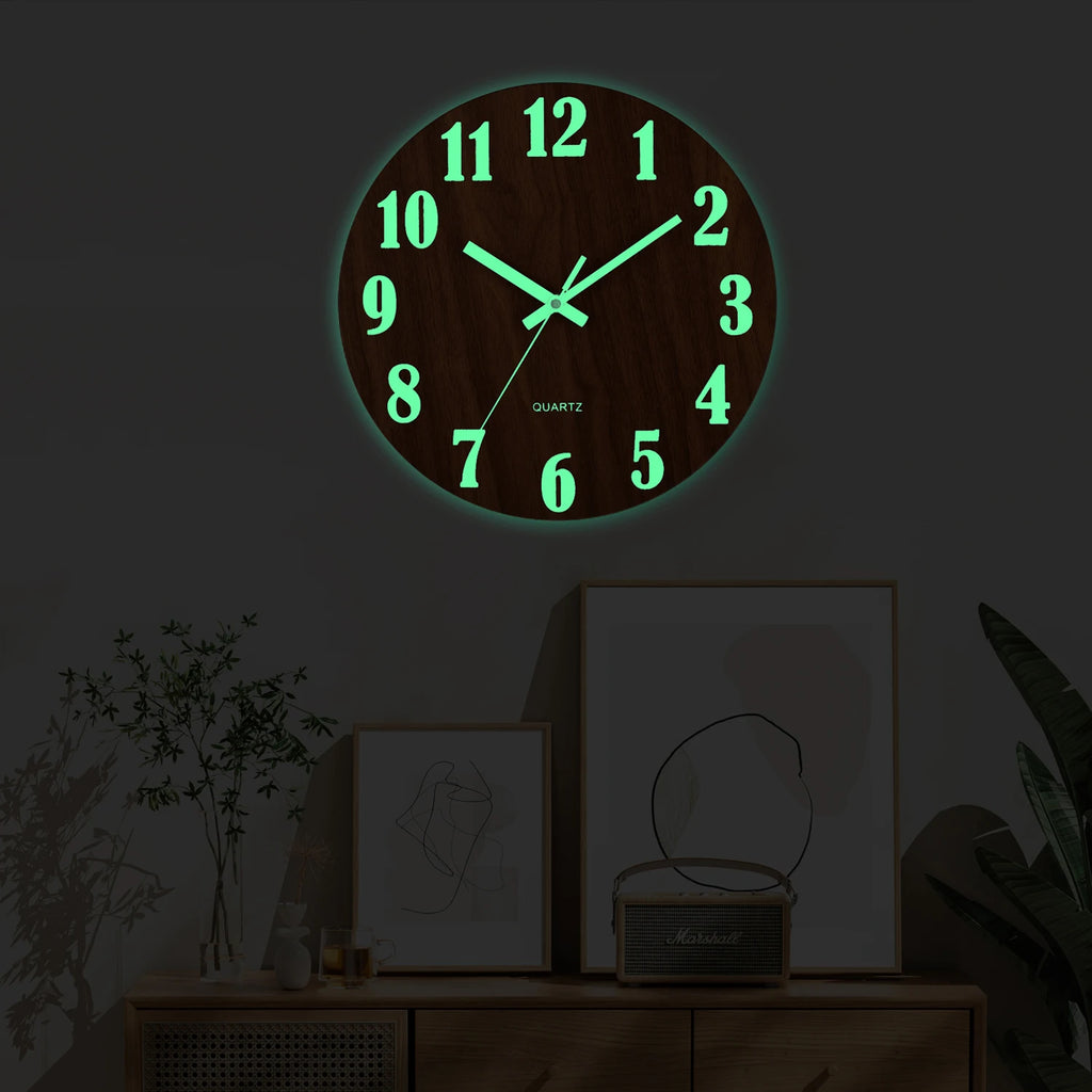 12 Inch Luminous Wooden Silent Night Light Clock