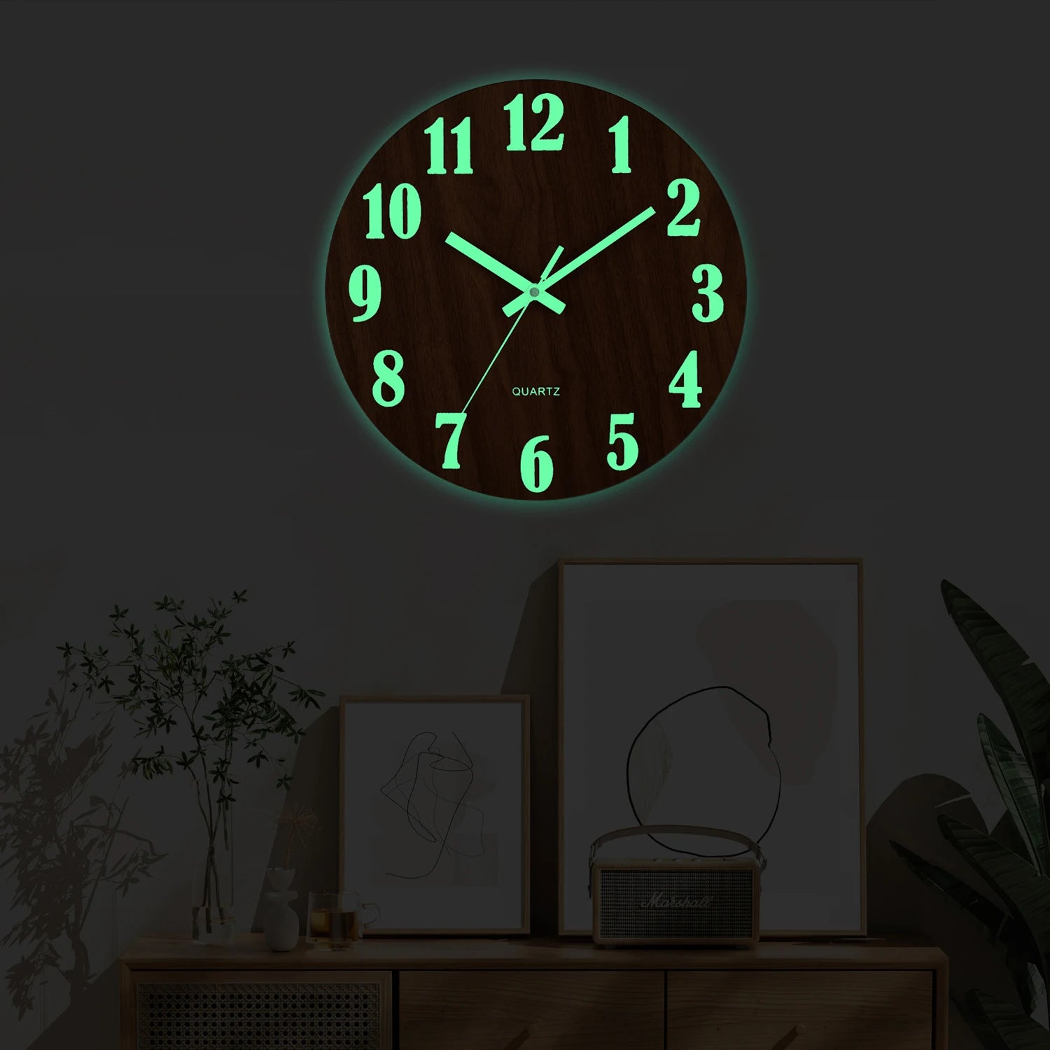 12 Inch Luminous Wooden Silent Night Light Clock