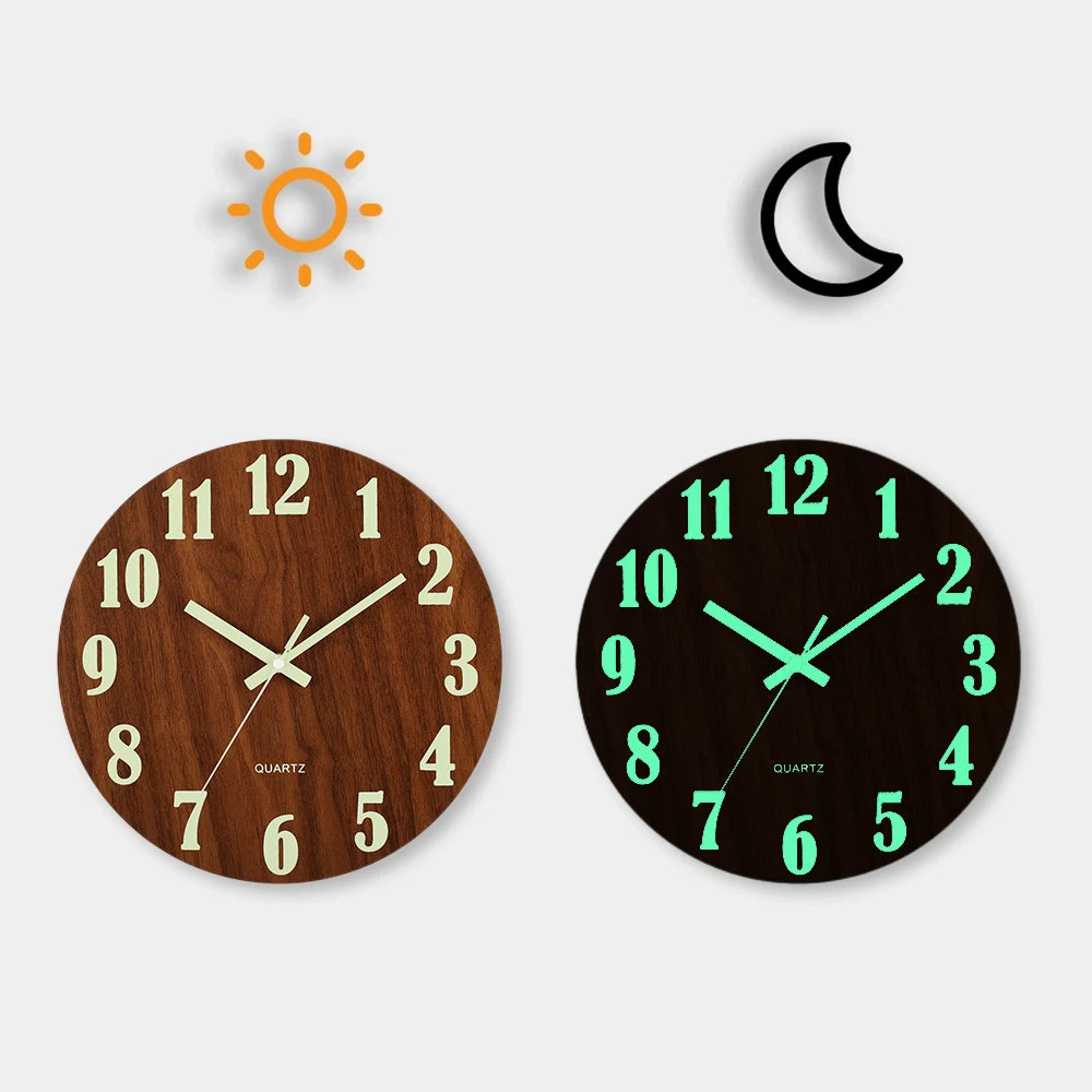 12 Inch Luminous Wooden Silent Night Light Clock