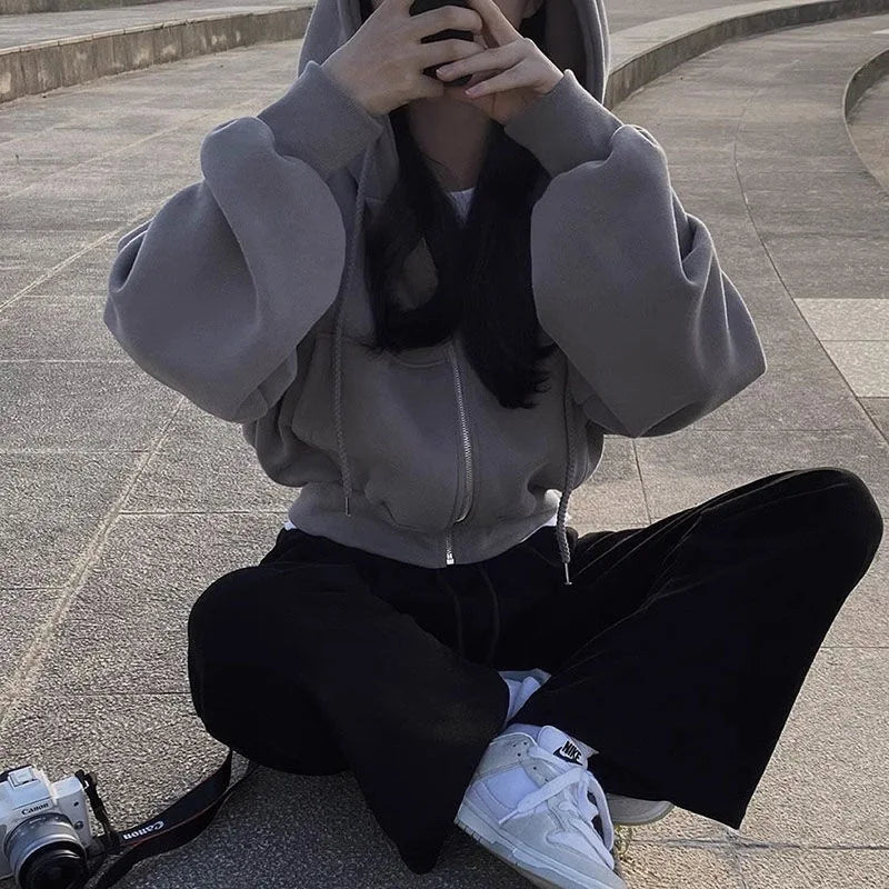 Women’s Y2K Zip-Up Cropped Hoodie Jacket