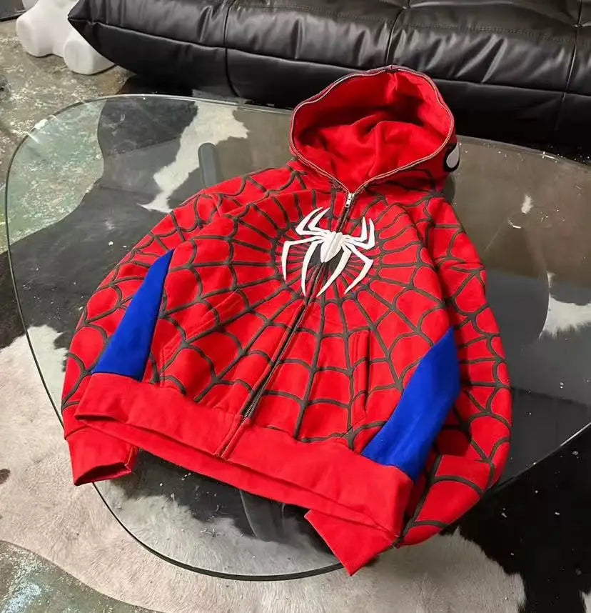 Y2K Gothic Spider Print Zip-Up Hoodie