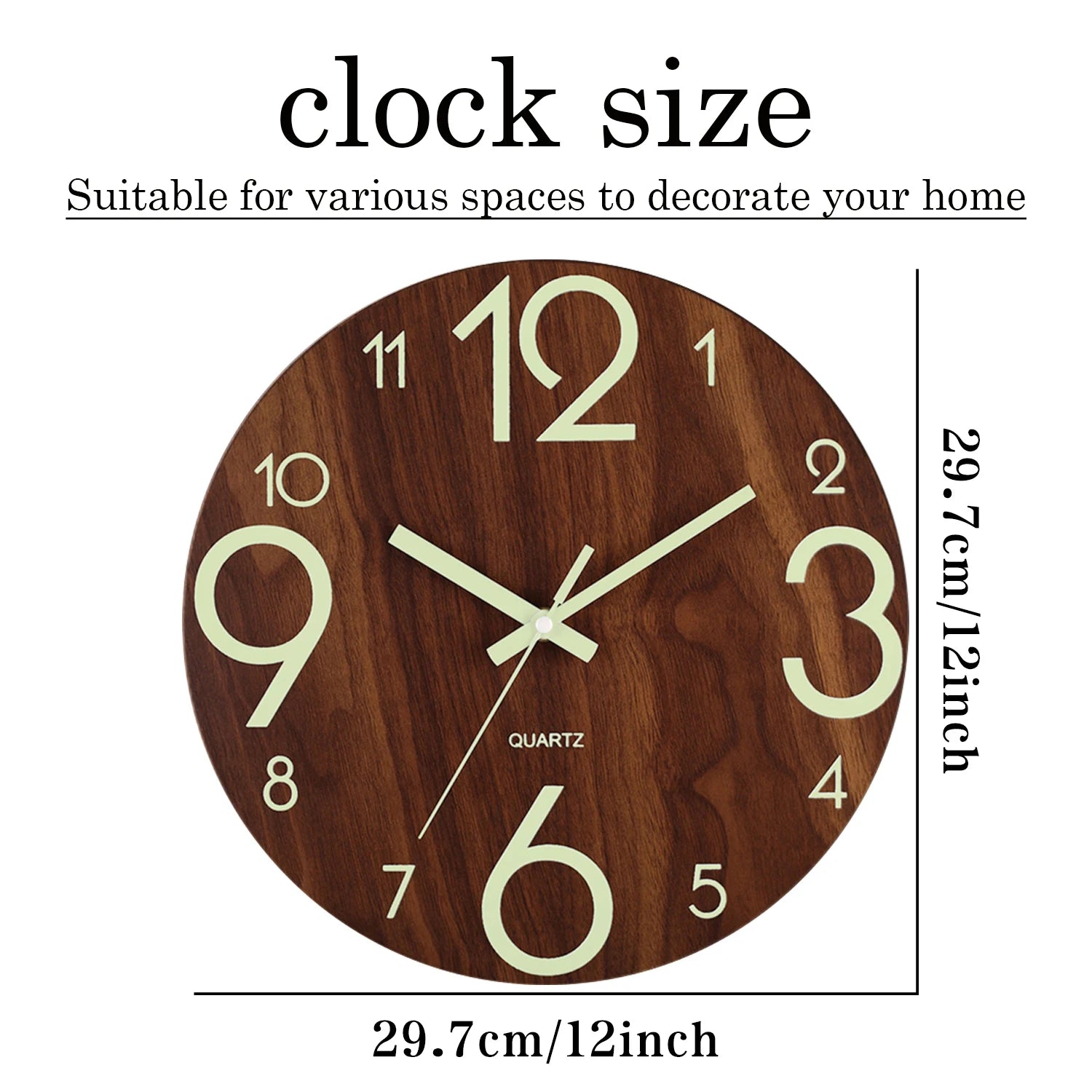 12 Inch Luminous Wooden Silent Night Light Clock