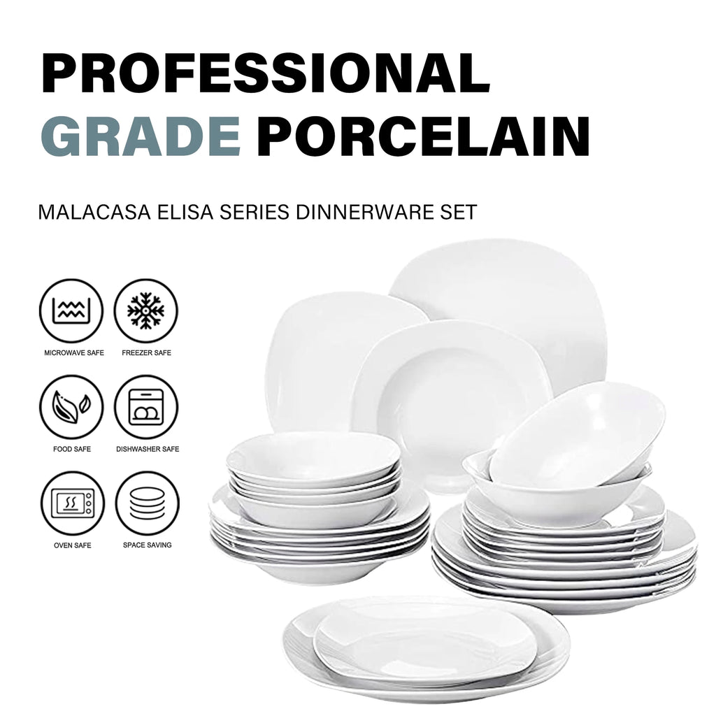 MALACASA 24/48-Piece Ceramic Porcelain Dinnerware Set