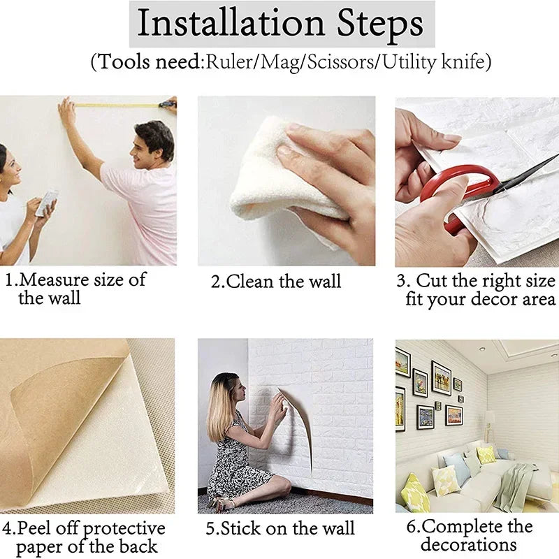 3D Foam Brick Self-Adhesive Wallpaper Roll