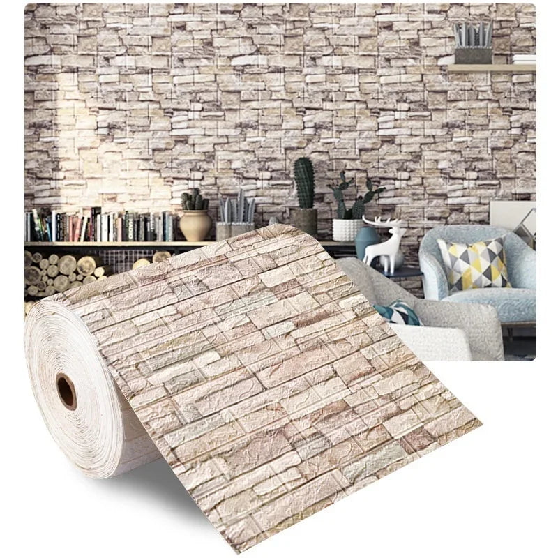 3D Foam Brick Self-Adhesive Wallpaper Roll