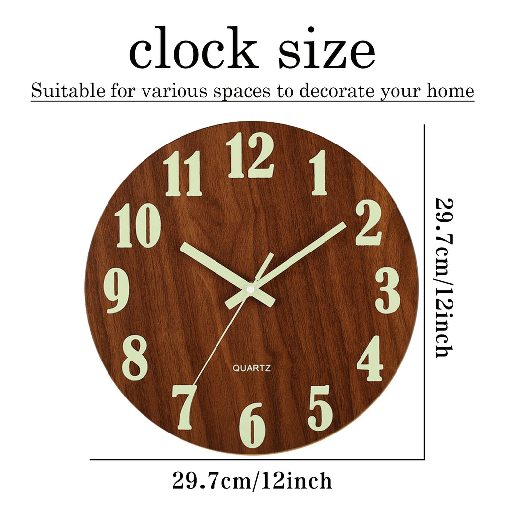 12 Inch Luminous Wooden Silent Night Light Clock