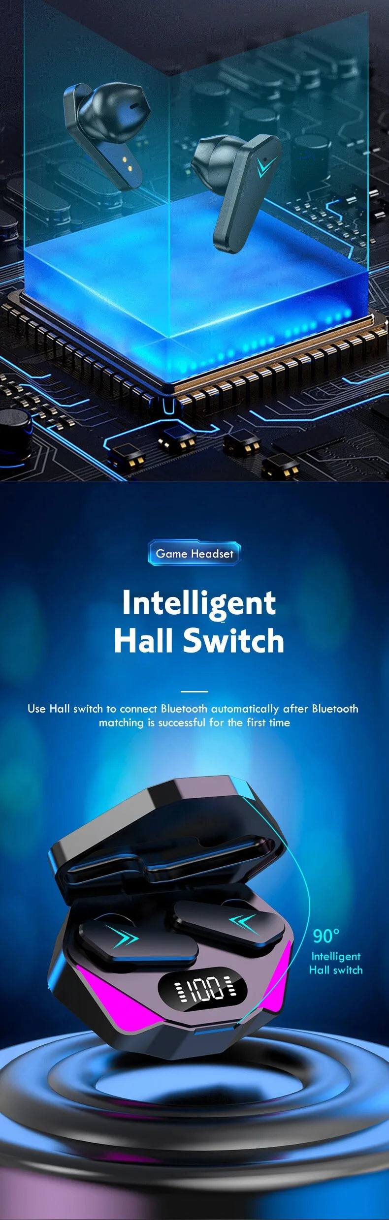 TWS LED Gaming Bluetooth Stereo Earbuds with Mic