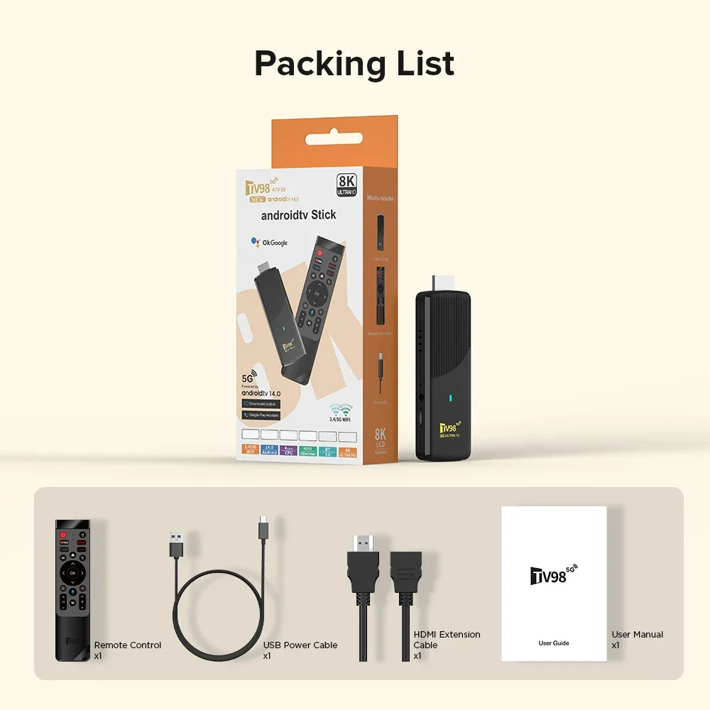 Android 14 ATV X9 8K Smart TV Stick Allwinner H313