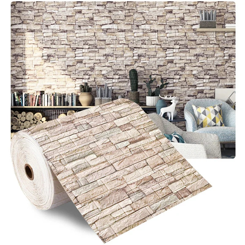 3D Foam Brick Self-Adhesive Wallpaper Roll