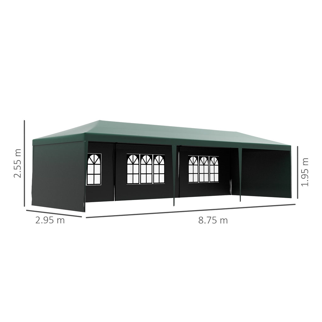 9 x 3 Metre Garden Gazebo with Removable Walls - Green Steel Frame-2