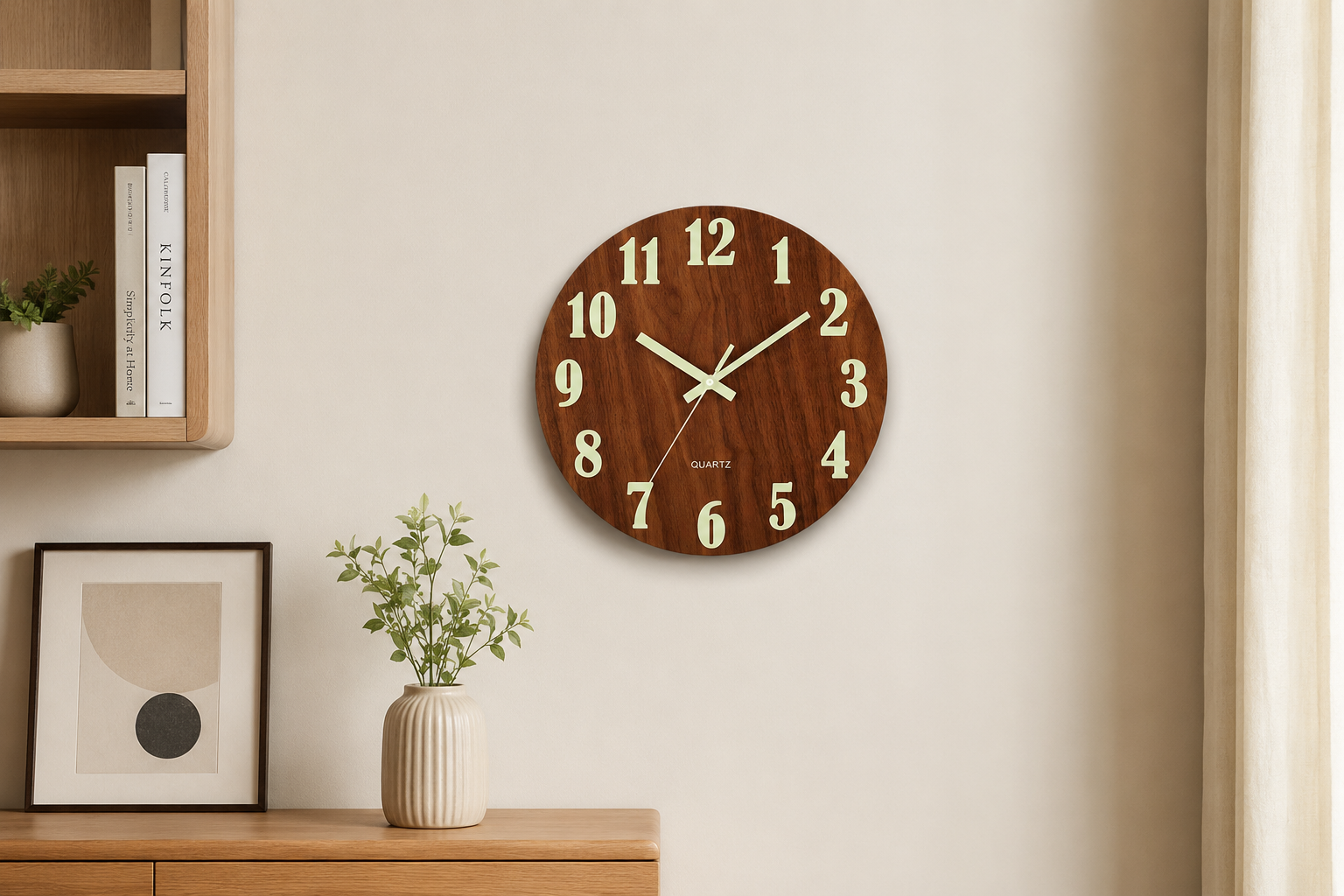 12 Inch Luminous Wooden Silent Night Light Clock